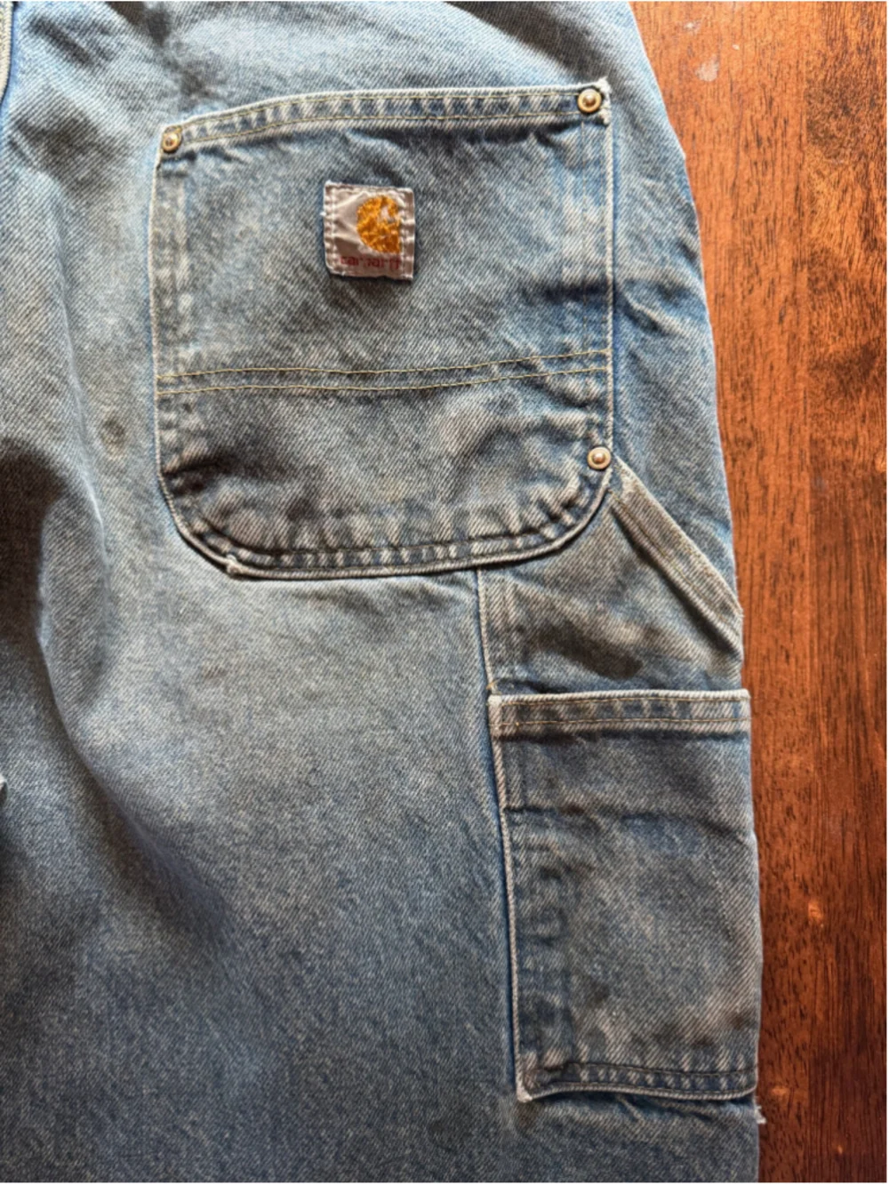 Vintage Carhartt Double Knee Denim Logger Pants Suspender Buttons 36